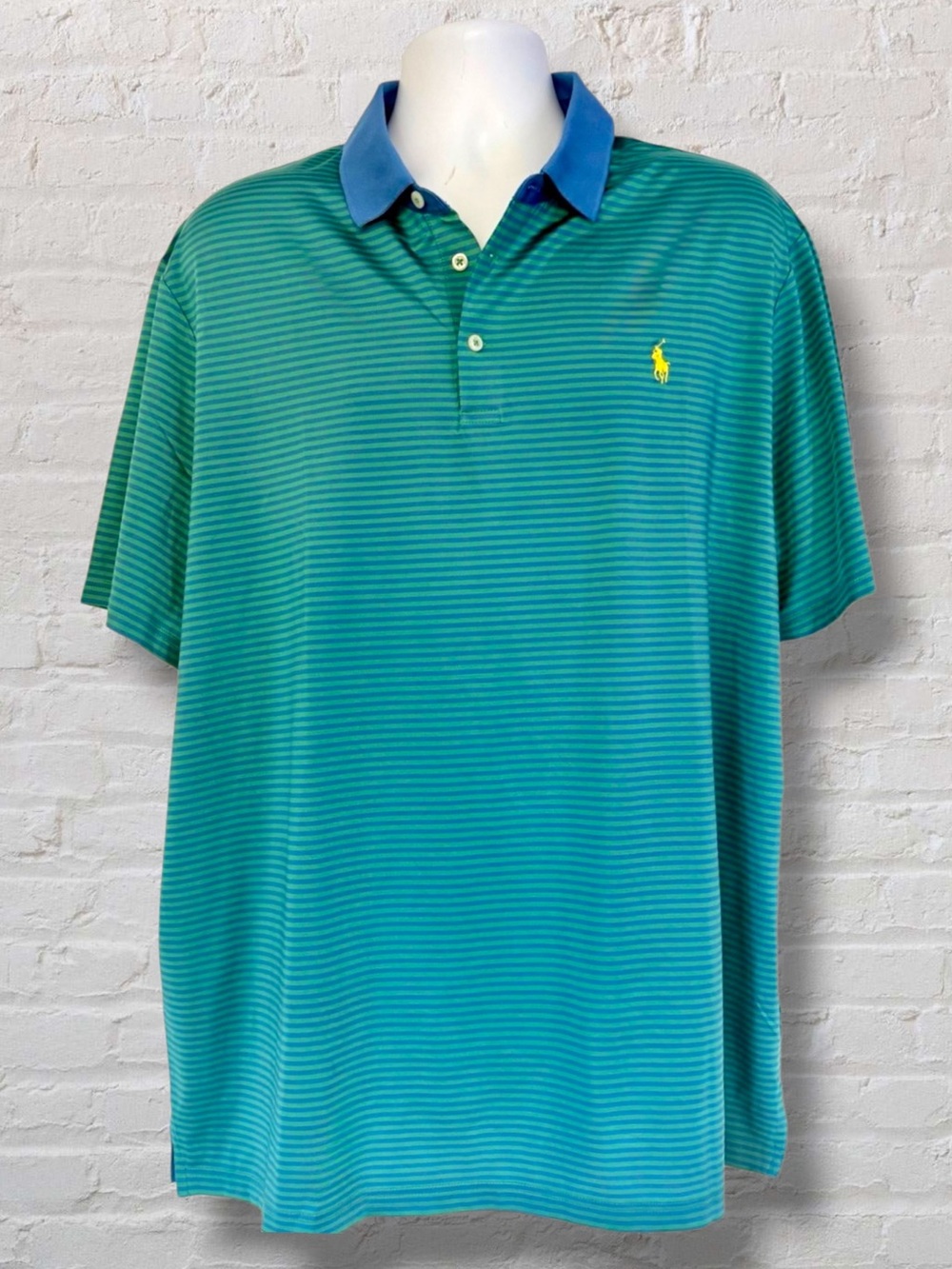 Polo Ralph Lauren Performance Polo Men XXL Classic Fit Blue Green Stripe Golf